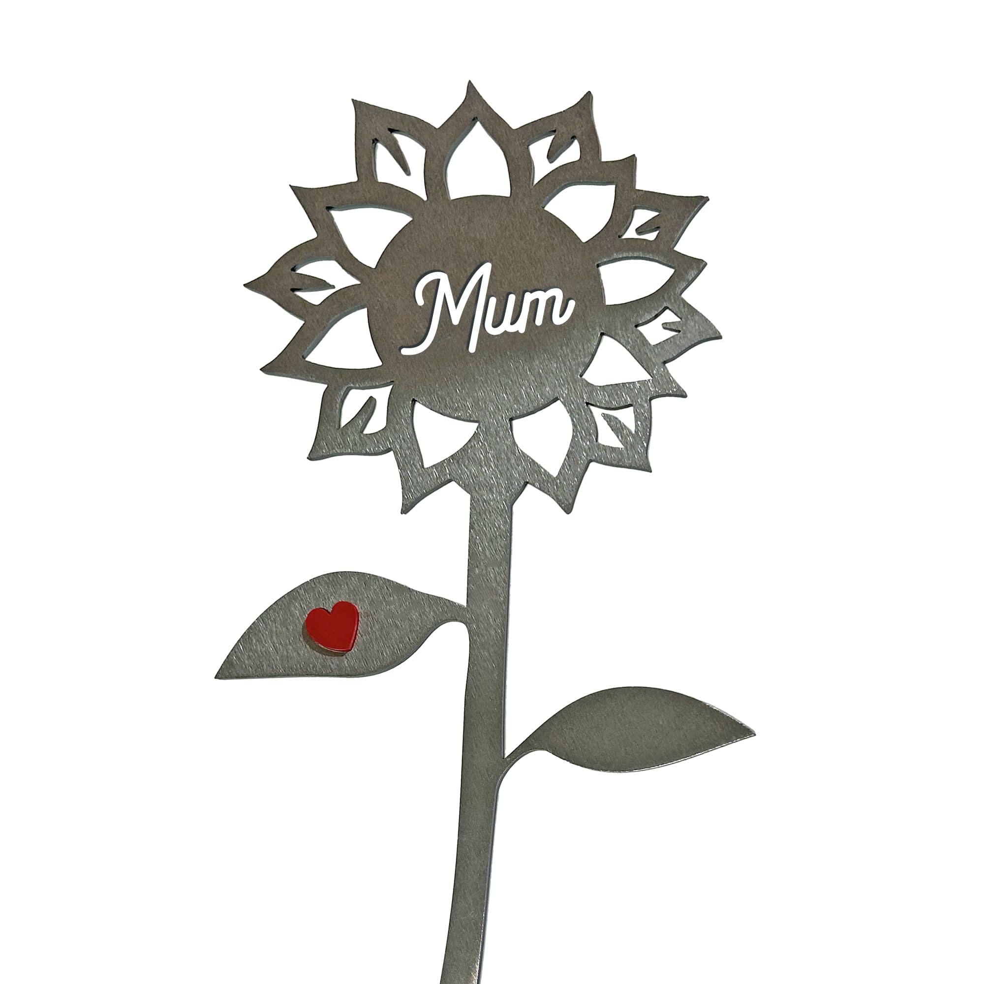 Image Industry Metal Mum Sunflower Steel Garden Sculpture With Red Heart – Rustic Flower Gift For Mum | Mother’s Day Garden Ornament | Outdoor Memorial Art Uk