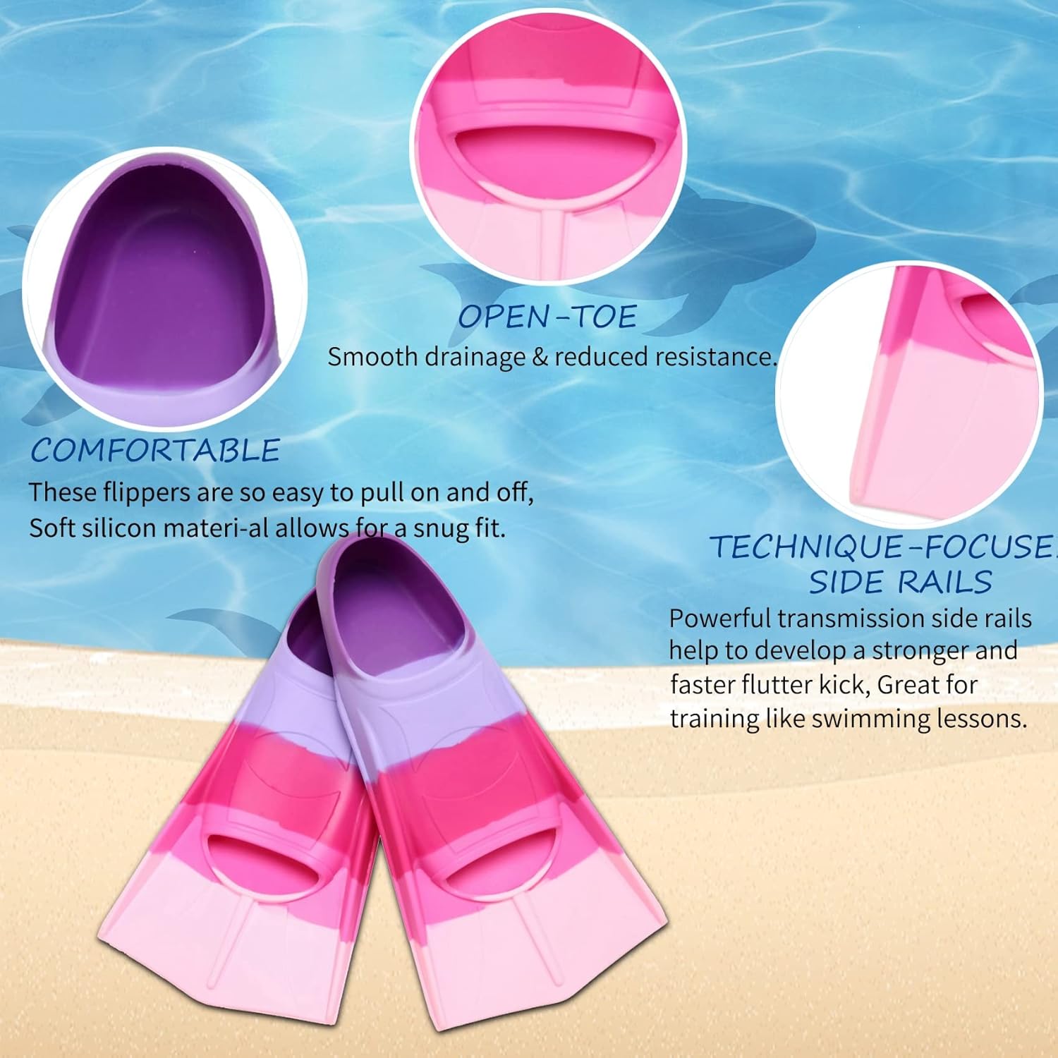 Kids Swim Fins,Short Fins Youth Swimming Flippers for Lap Swimming Training for Girls Boys