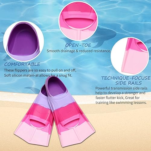 Miniatura 6 de Aletas de natación para niños, de hoja corta, antideslizantes, para entrenamiento de piscina, diseño ligero