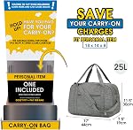 Narwey Article personnel Sac de voyage pour avion Petit sac de voyage sous le siège Transporter des bagages pour avion Small Gym Bag Sac d'hôpital pour femmes et hommes 25L (Gris)
