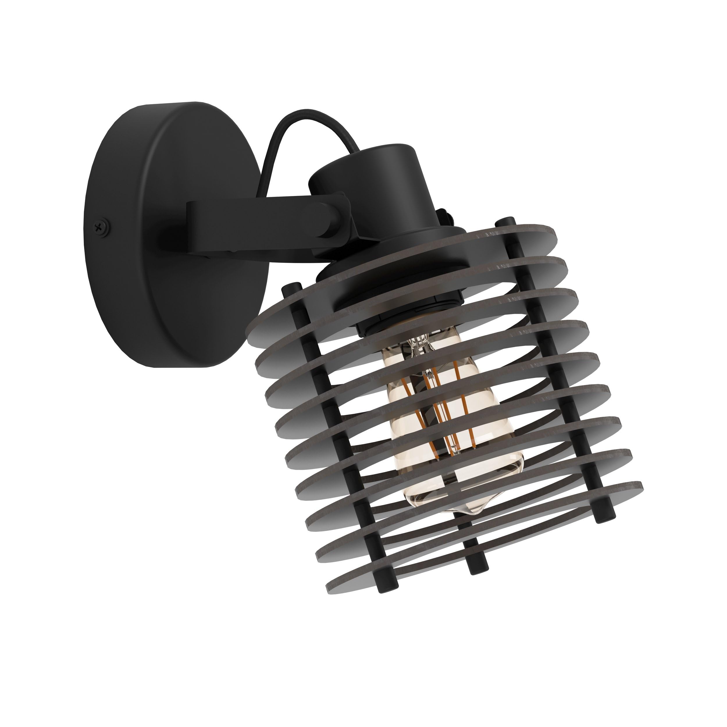 Eglo Wall Light Fixture Segovia, Indoor lamp with Adjustable spot, Living Room and Bedroom Lighting, Spotlight Made of Black Metal and Wood, E27 Socket