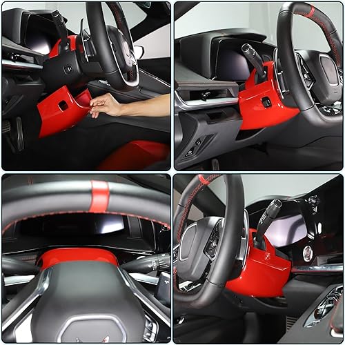Miniatura 4 de Cubierta inferior para base de volante compatible con Chevrolet Corvette C8 Stingray 2020-2023 ABS 2 piezas, accesorios de moldura interior del
