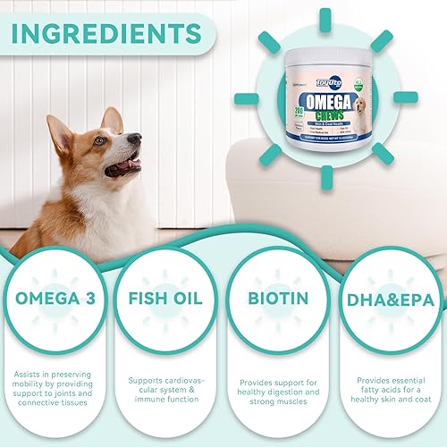 Miniatura 4 de Suplemento multivitamínico Omega-3 para piel y pelaje para perros, suplemento de aceite de pescado Omega 3, ayuda a la caída, piel y pelaje,