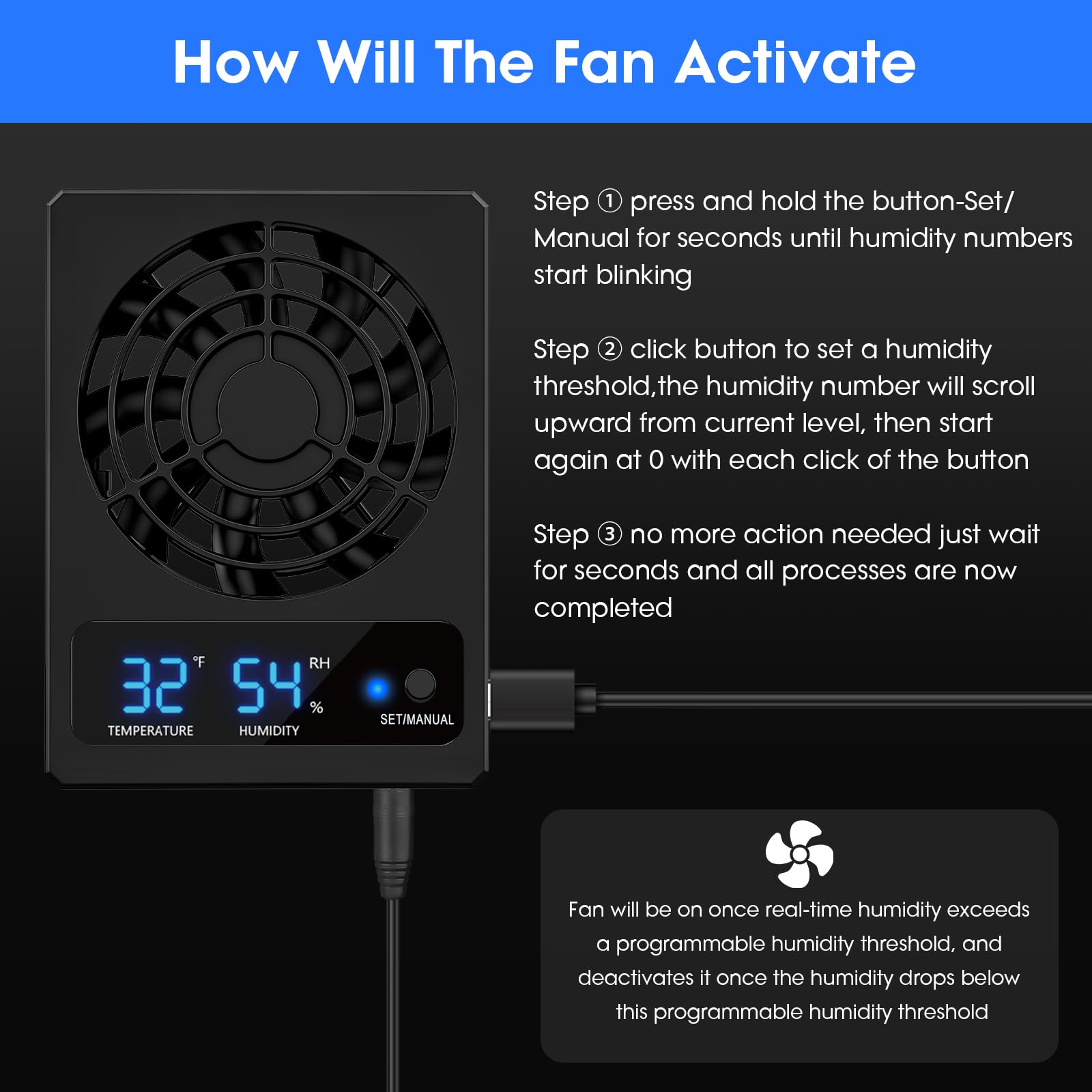 Reptile Terrarium Thermometer Hygrometer with Dehumidifier Ventilation Fan for Pet Rearing Box Reptile Tank LED Digital Thermometer and Humidity Gauge for Snake Bearded Dragon Gecko
