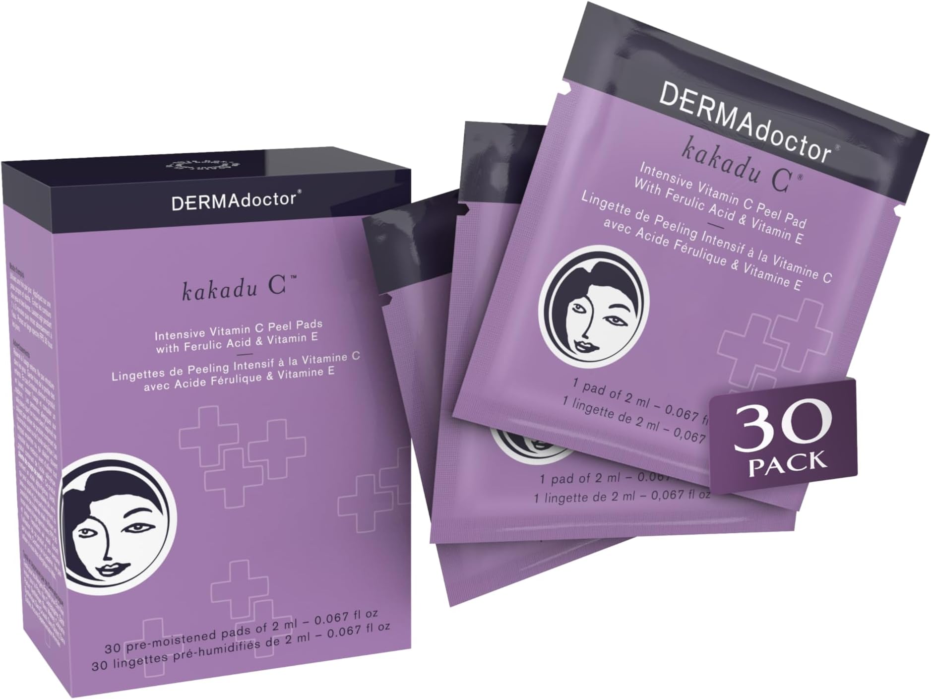 Kakadu C Intensive Vitamin C Peel Pads – Exfoliating Treatment with Ferulic Acid & Vitamin E for Brighter, Smoother Skin – 30 Pads