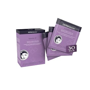 DERMAdoctor Exfoliating Toner Pads, Glycolic Acid Face Peel Pads, 30 Pack | Vitamin C & Lactic AHA + BHA liquid blend Evens skin tone Smooths the look of wrinkles & enlarged pores