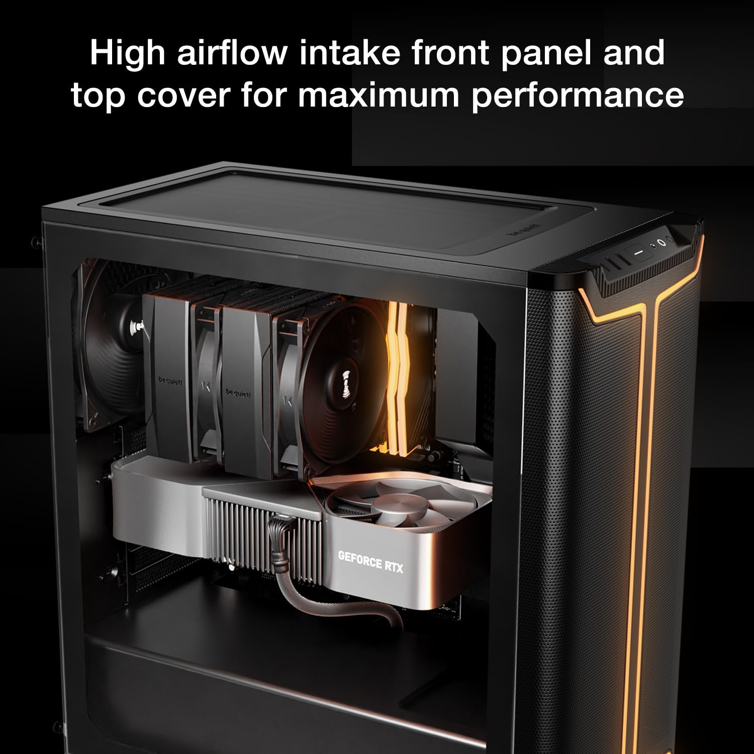 be quiet! Pure Base 501 DX Black Obudowa PC, 3 fabrycznie zainstalowane wentylatory Pure Wings 3 140 mm PWM, wysokie ciśnienie statyczne, dynamiczny panel przedni z eleganckim podświetleniem ARGB