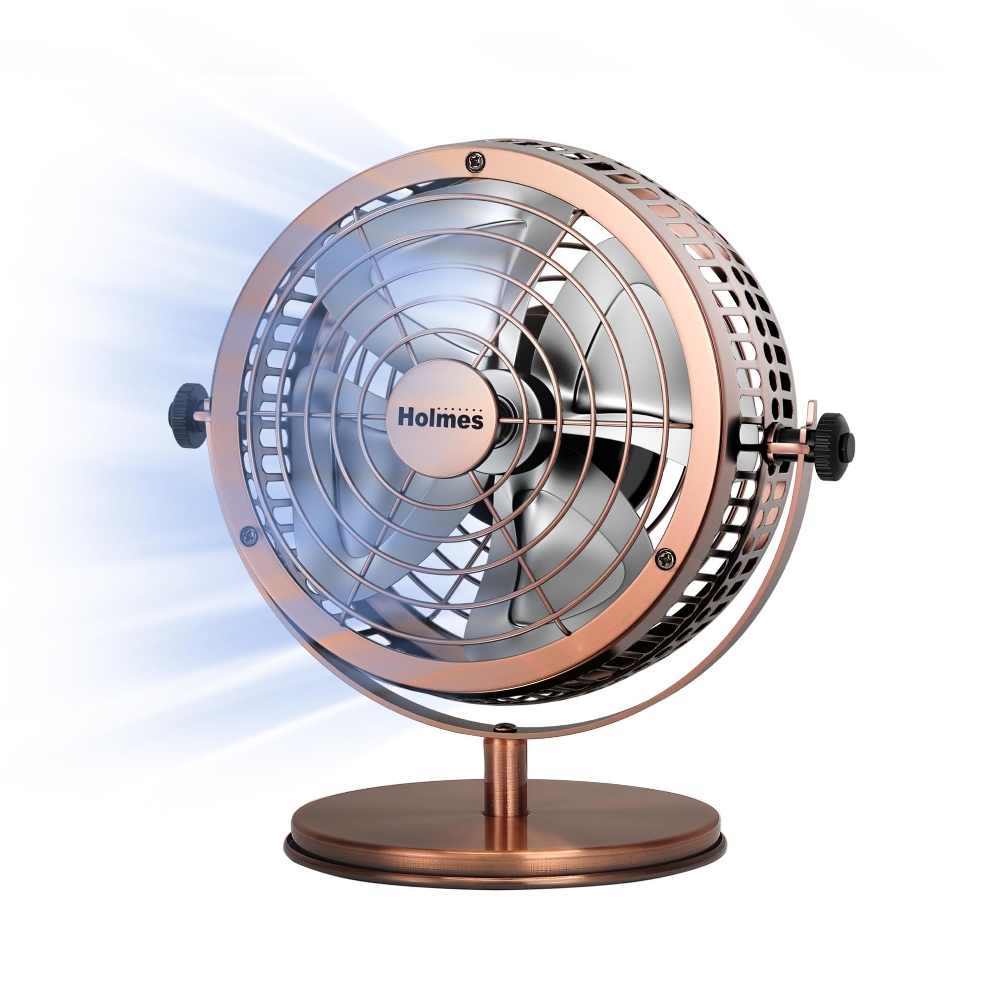 HOLMES 6" Heritage Table Fan, 2 Speeds, 4 Blades, Adjustable 145° Head Tilt, Metal Construction, Ideal for Home, Bedrooms, Dorm Rooms or Office, Brushed Copper