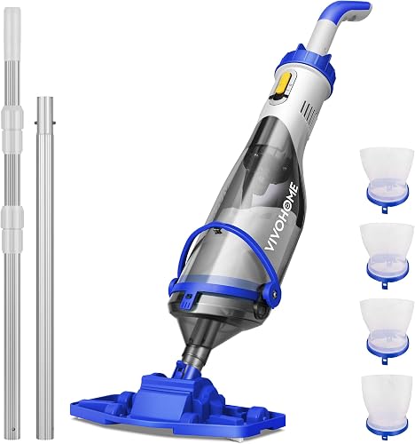 VIVOHOME 70LPM Aspirateur de Piscine sans Fil avec Batterie, Nettoyeur de Piscine Portable avec 4 Sacs Filtrants, Perche Télescopique, Aspiration 278cm pour Piscine Hors-Sol et Enterrée, Spa - 1