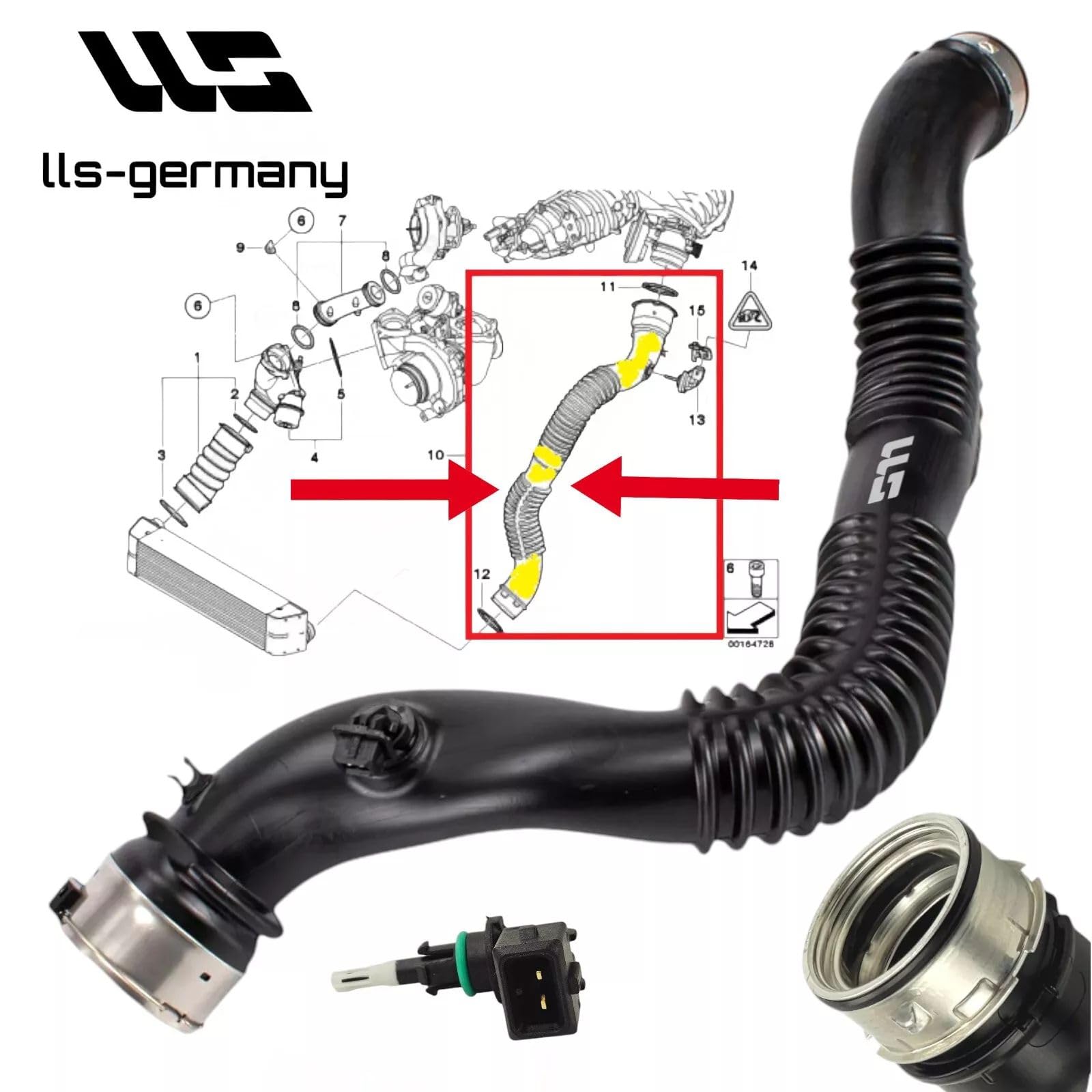 LLS-GERMANY Ladeluftschlauch Ansaugschlauch kompatibel mit 1er (E81, E82, E87) 116d, 118d, 120d, 123d, 11617797481, 11 61 7 797 481, 11 61 7797481, 7797481, originaler HENN-Anschluss