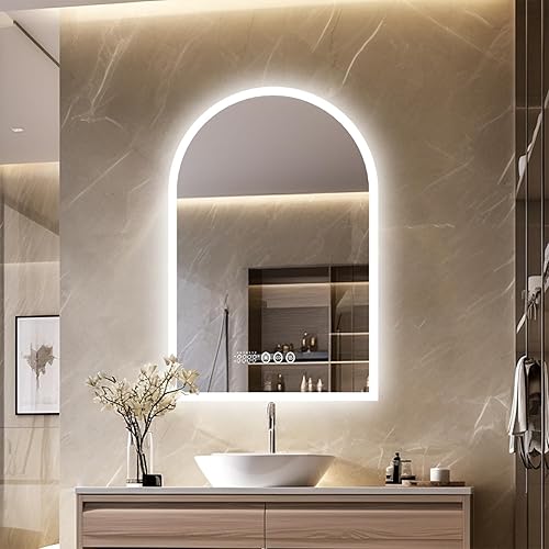 Miniatura 9 de LUVODI Espejo de baño LED iluminado: espejo de maquillaje ovalado de 28 x 20 pulgadas con retroiluminación y luz frontal, moderno espejo inteligente