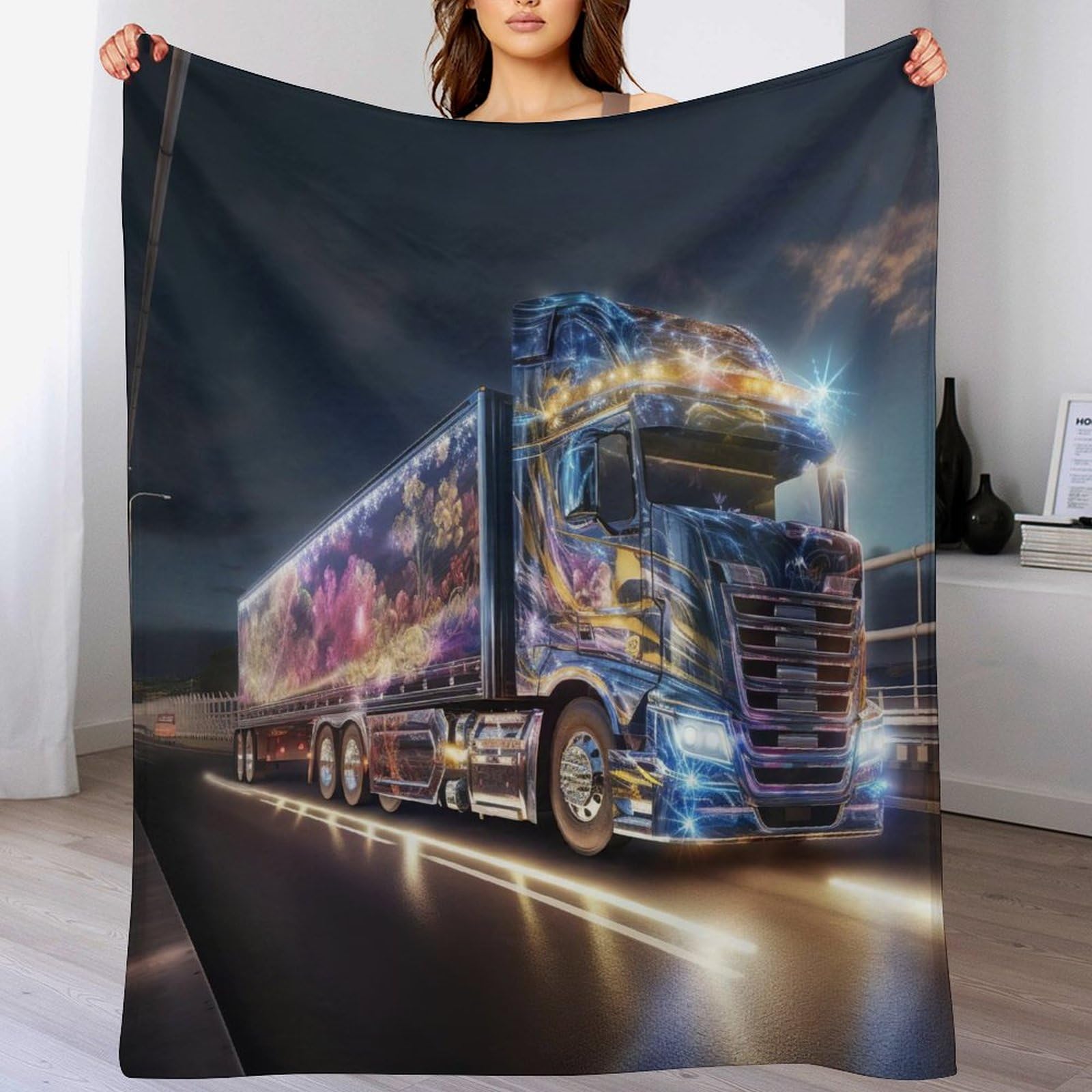 Couverture jeté flannel canapé lit 180x200 cm grand plaid chaud motif camion pour chaise et fauteuil