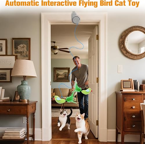 Miniatura 2 de Juguetes interactivos para gatos de interior, juguete eléctrico automático de plumas de pájaro volador – El mejor juguete de enriquecimiento para