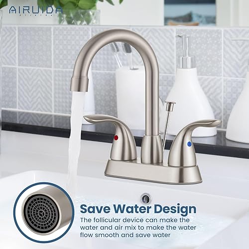 Miniatura 2 de Airuida Grifo de baño de níquel cepillado de 4 pulgadas, juego central de lavabo para caravana, grifo de lavabo de baño con varilla de elevación,