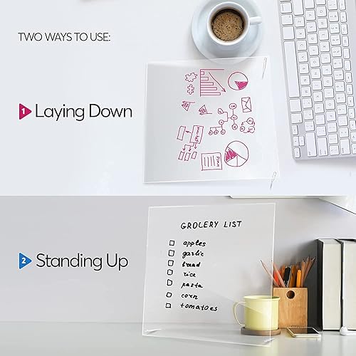 Miniatura 4 de Tablero de borrado en seco de escritorio con marcador borrable, superficie de pizarra blanca acrílica transparente, tableta de escritura en ángulo,