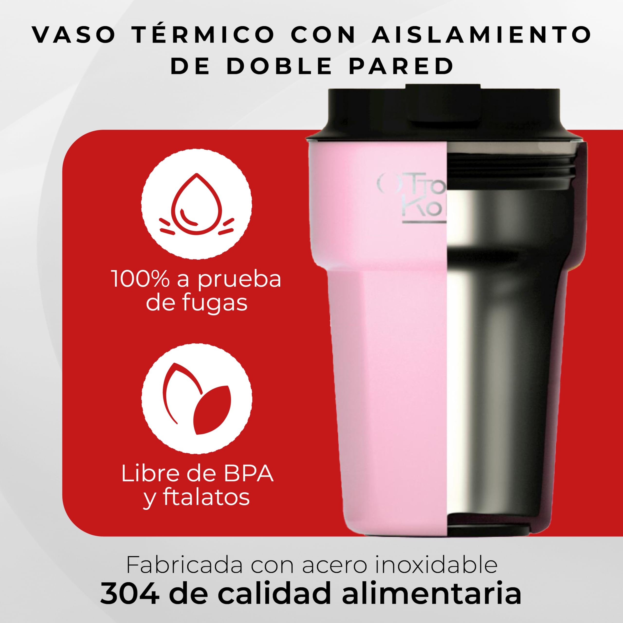 Otto Koning Termo Café 350ml. Taza de Café 100% a Prueba de Fugas, de Acero Inox sin BPA. Vaso Termo Café para llevar, Vaso Térmico para café, agua, té caliente y frío — view 5
