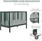 Dream On Me Quinn Full-Size Folding Crib in Olive, Features Removable Wheels, Adjustable Mattress Support, and Patented Folding System, Modern Nursery