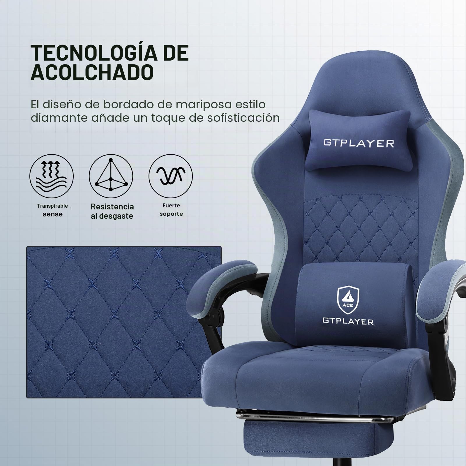 GTPLAYER Silla de Tela para Juegos con reposapiés, Silla de Escritorio para computadora con cojín de Resorte de Bolsillo, Silla de Oficina en casa, Silla ergonómica de Respaldo Alto, Soporte Lumbar,