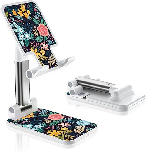 Soporte de teléfono plegable para escritorio - Soporte de teléfono celular de ángulo ajustable - Adecuado para iPhone, Samsung - Flor negra