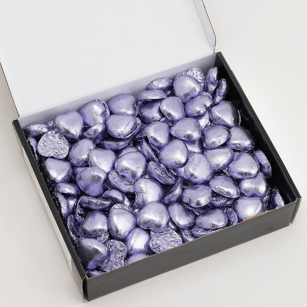 Italian Options Milk Chocolate Foiled Hearts, 30 Chocolates, Purple Foil — view 55