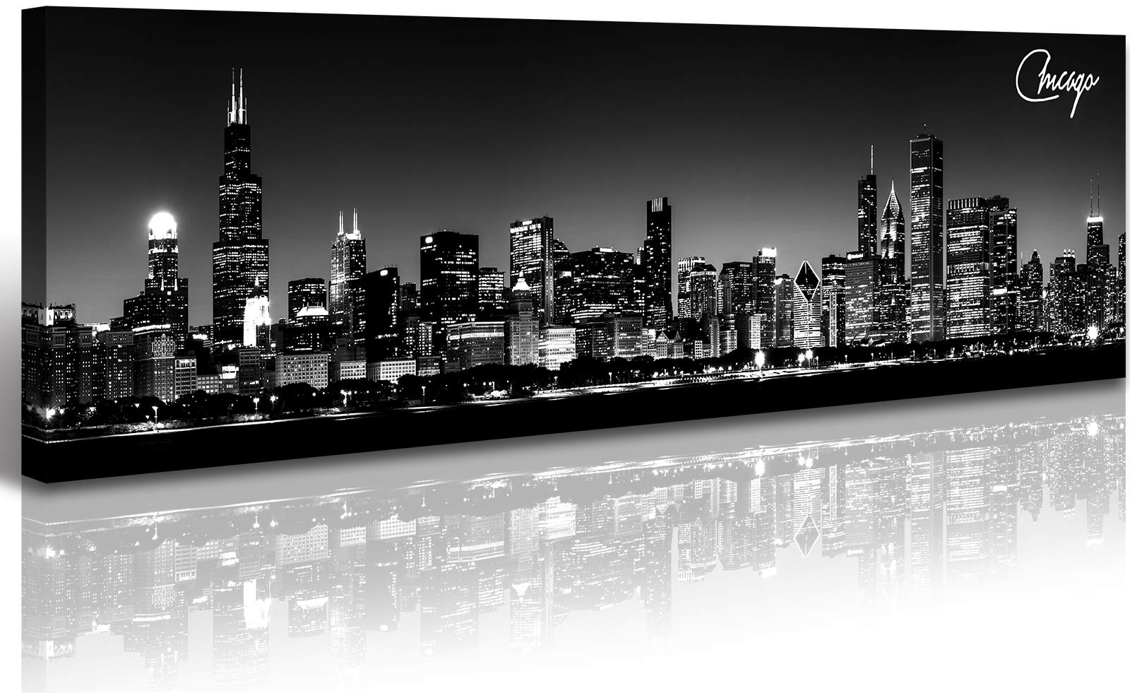 Office Wall Decor Black and White Wall Art Chicago Skyline Pictures for Living Room Modern Large Canvas Print Artwork Stretched and Framed 13.8"X47.3"