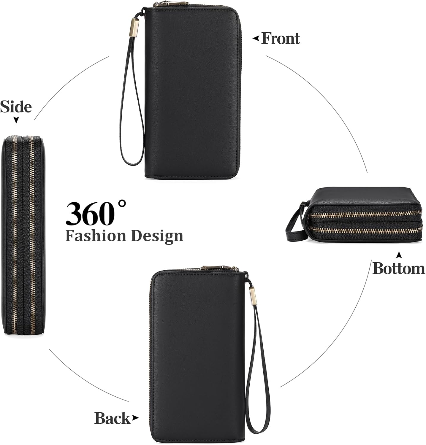 GAEKEAO Wallet for Women Clutch Leather RFID Blocking Wristlet Purse Zip Around Wallets Large Capacity Credit Card Holder - Image 3