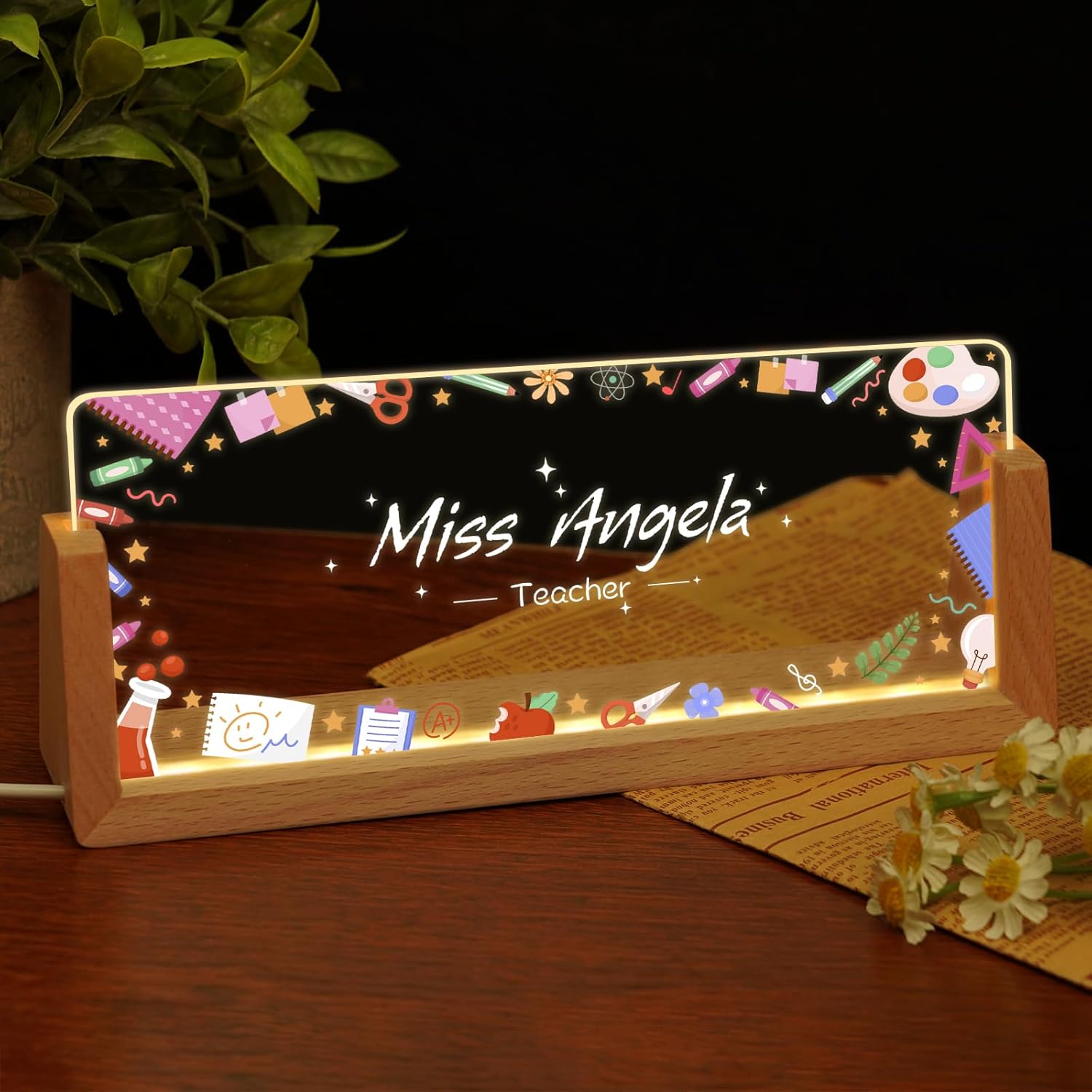 acrylic light up customized name plate for desk