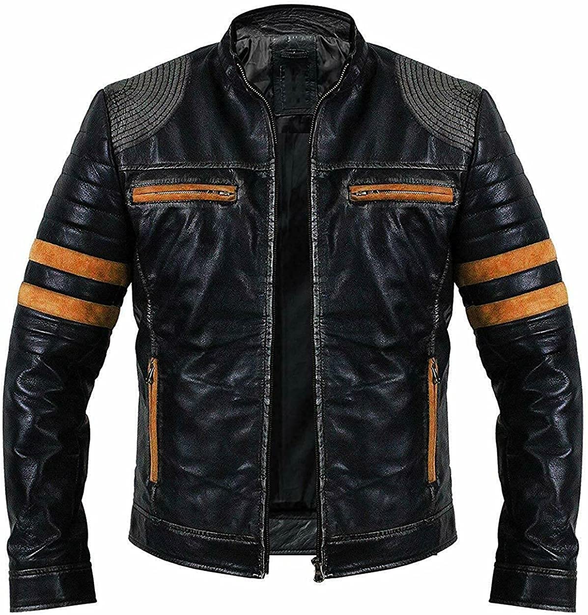 Men’s Vintage Cafe Racer Retro 2 | Black Retro Moto Distressed Genuine Leather Jacket| Vintage Style Motorcycle Black Jacket