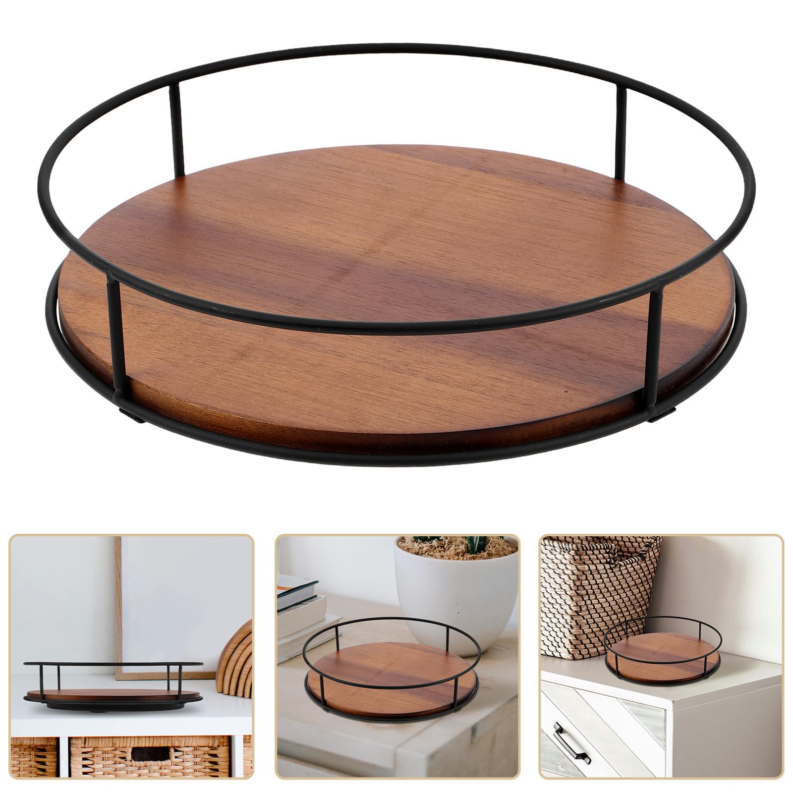 Lazy Susan Redondo de Madera para Cocina Organizador Giratorio Fácil de Usar y Bandeja para Especias, Adecuado para Encimeras y Mesas de Comedor