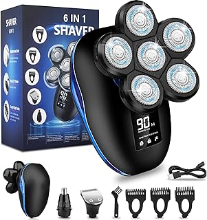 Head Shaver for Bald Men,6-in-1 Electric Shaver for Bald Head 6D Wet/Dry Waterproof Mens Electric Head Razor Skull Shavers Cordless Rechargeable Face Head Shaving Rotary Shaver