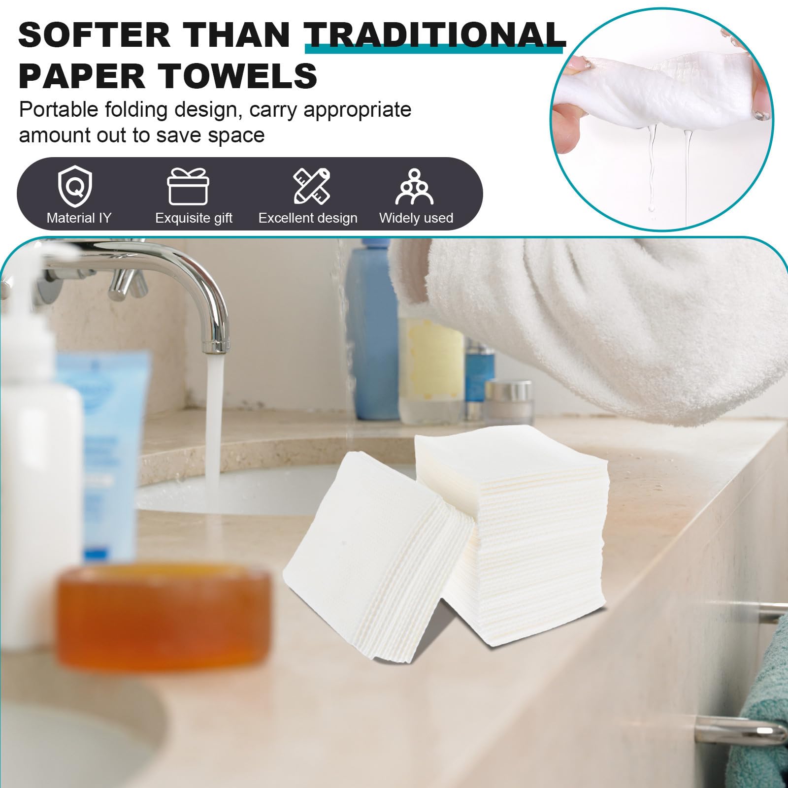 DOITOOL 100 Piezas Toallas Desechables para Cabello Toalla de Viaje de Pulpa de Madera Plegable Absorbente para SPA, Viaje y Deportes