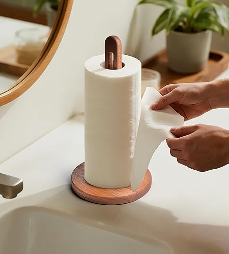 Miniatura 7 de KitchLife Soporte para toallas de papel de madera de acacia, se adapta a rollos jumbo, organizador de soporte dispensador de toallas de papel