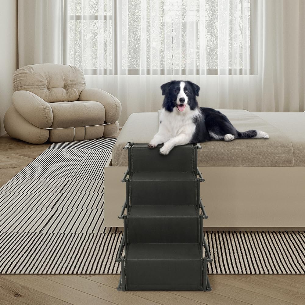 Supfine Hunderampen für Große Hunde, Bis 50 kg Belastbar Hundetreppe, Hunde Auto Rampen Faltbar, 4 Stufen Anti-Rutsch Leichte Haustierleiter (Schwarz, 45 * 139 * 76cm)