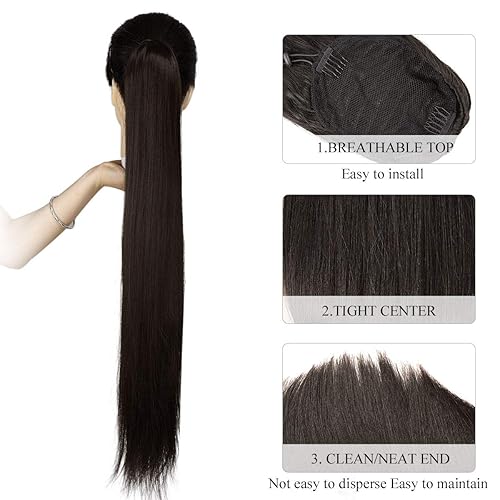 Miniatura 5 de Extensión de cola de caballo de 30 pulgadas de pelo largo lacio sintético, liso y suave, cola de caballo alta con clip de peine
