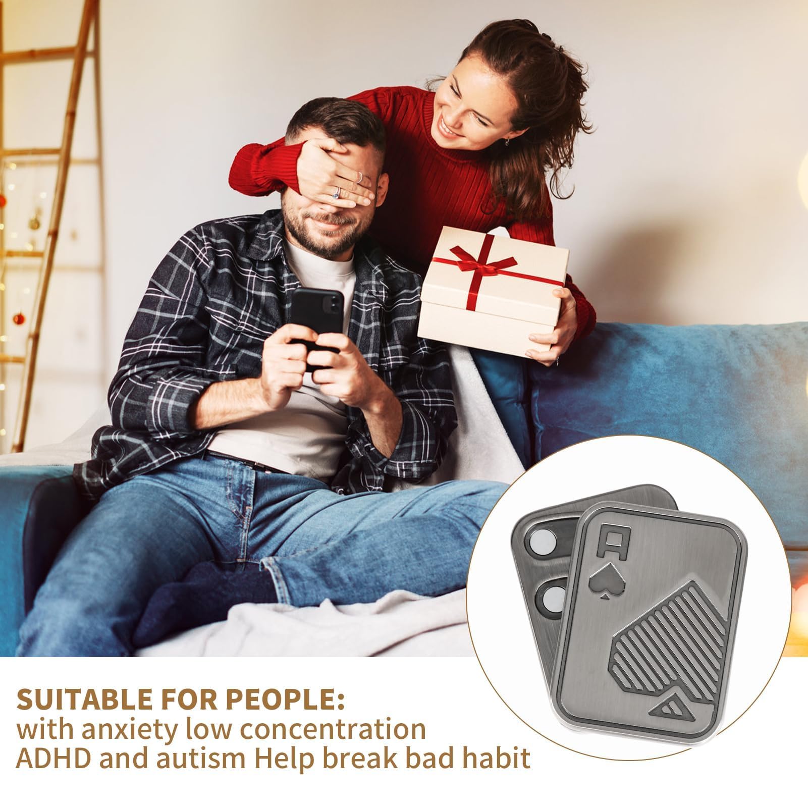 Metal Poker Fidget Slider for Adults Valentine's Day Portable Stress Relief Toy Magnetic Haptic Auditory Blocks Anxiety Reliever EDC Autism ADHD Sensory Toy for Boyfriend Dad Grandpa Teens Gifts - Image 4