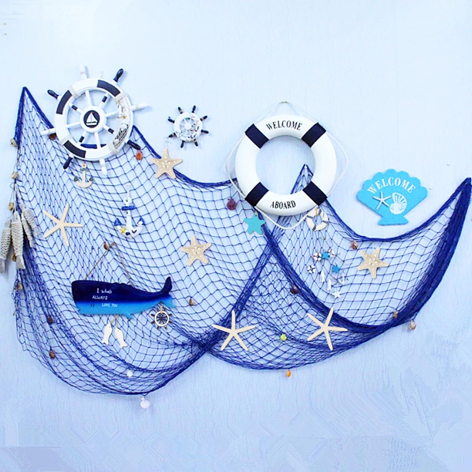 Red de Pesca con Conchas 2M*1.5M Decoración Pared Azul Fiestas Náuticas