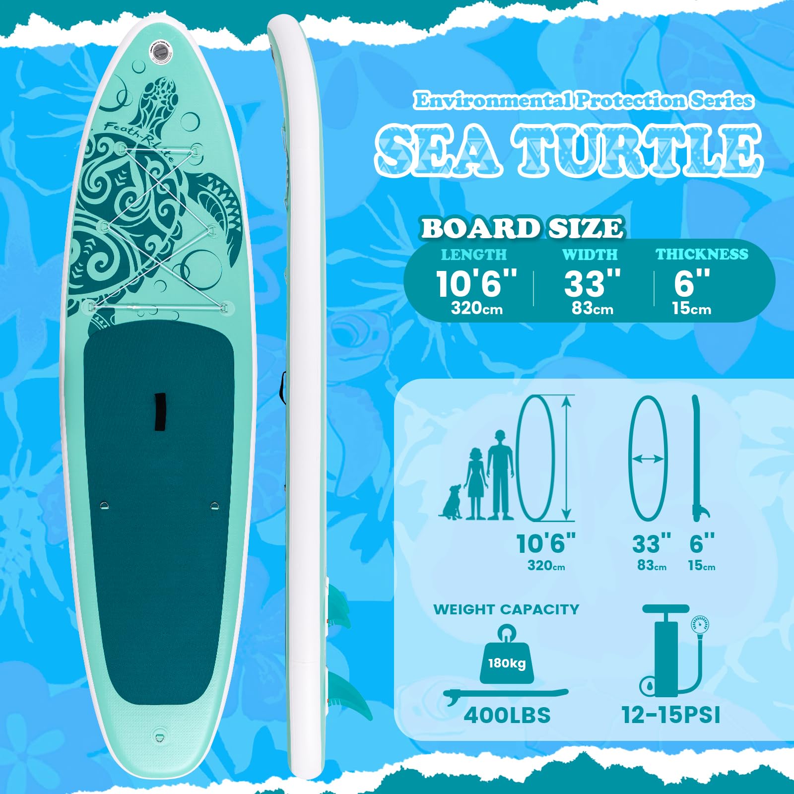 FEATH-R-LITE Tabla de Paddle Surf Hinchable Ultraligera, con Remo Ajustable, Bomba, Mochila, Leash y Aletas, para Principiantes y Avanzados
