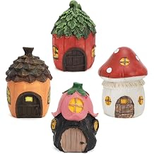 Nicunom 4 Pack Fairy Garden House, Miniature Mushroom House Resin Fairy House Statues Indoor/Outdoor Figurine Fairy Garden Accessories for Micro Landscape Lawn Yard Decor Gift