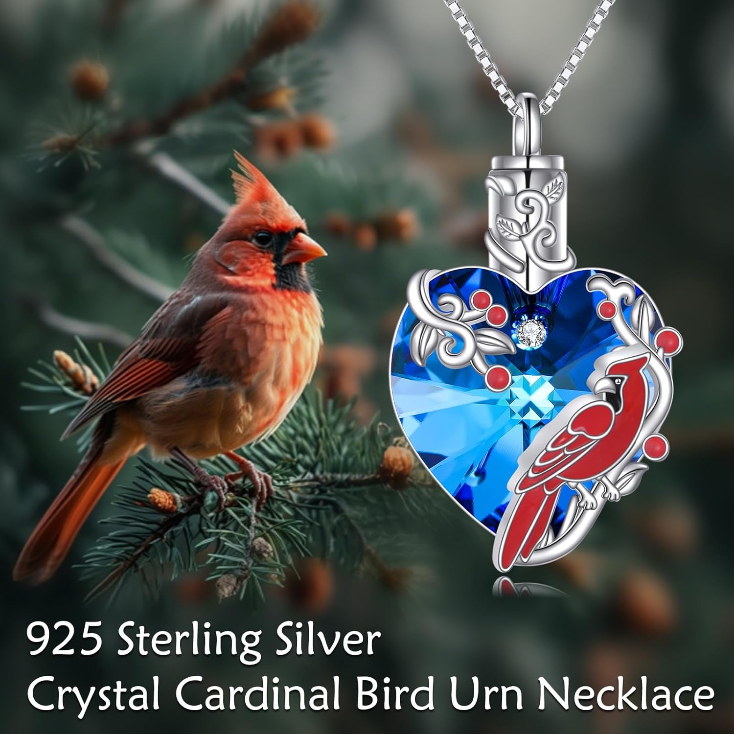 TOUPOP Sterling Silver Urn Necklace for Ashes with Crystal Memorial Keepsake Hummingbird/Dragonfly/Butterfly/Cardinal Cremeation Jewelry Birthday Christmas Gifts for Her Women - Image 2