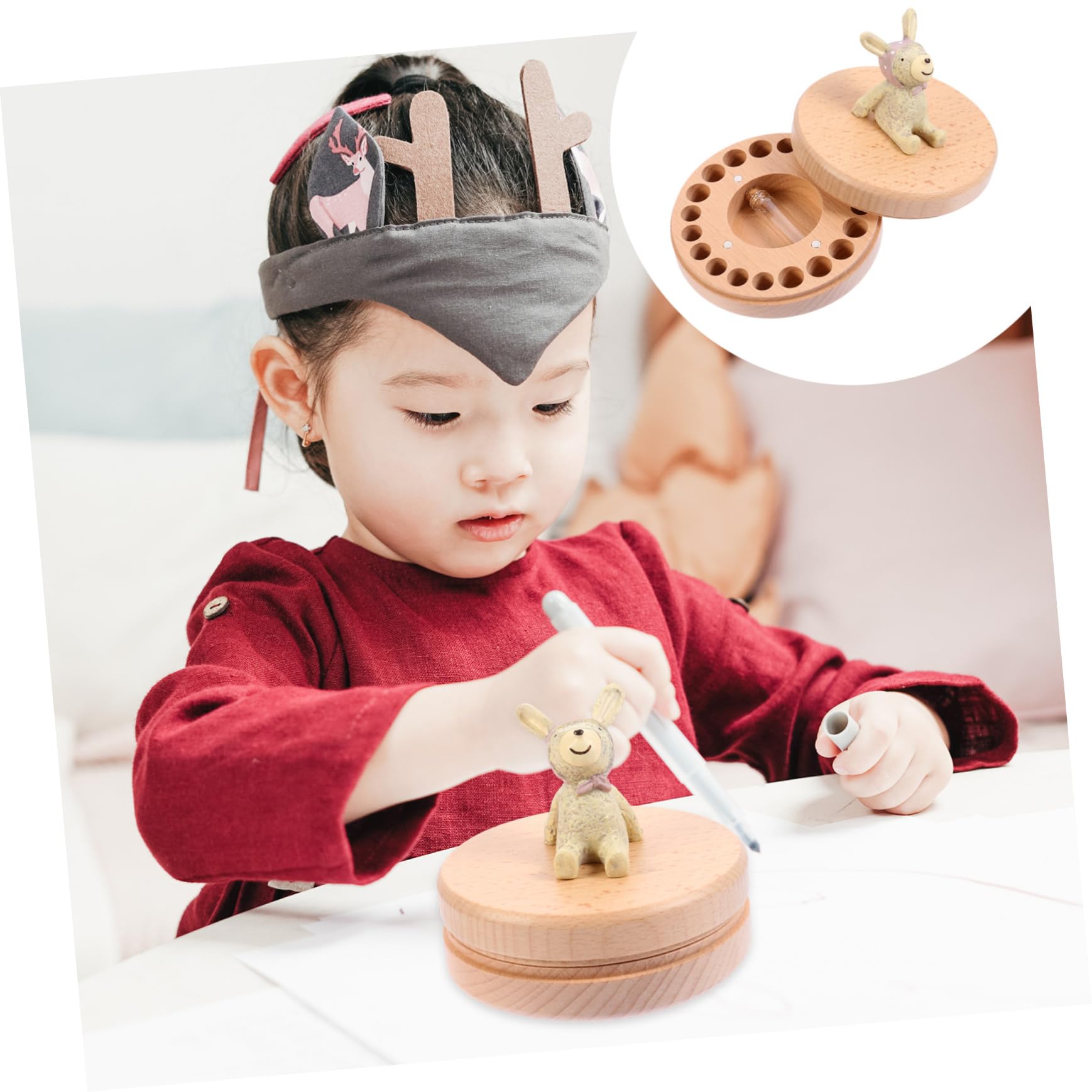 Caja para Guardar Dientes de Leche de Madera, Organizador de Colección para Ñiño y Niño, Beige, para Obsequio de Cumpleaños o Año
