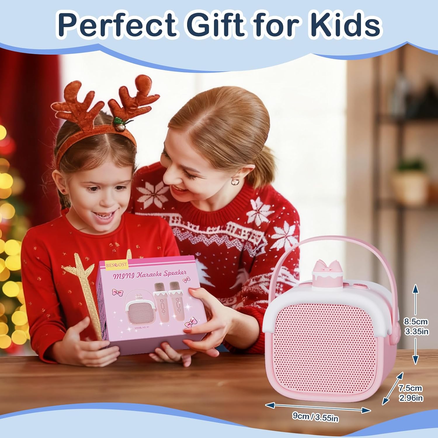 Mini Karaoke Machine for Kids with 2 Wireless Microphones - Portable Bluetooth 5.3 Speaker with LED Lights & Voice Changer, Toys for Girls Boys Age 3 4 5 6 7 8 9 10+ - Image 7