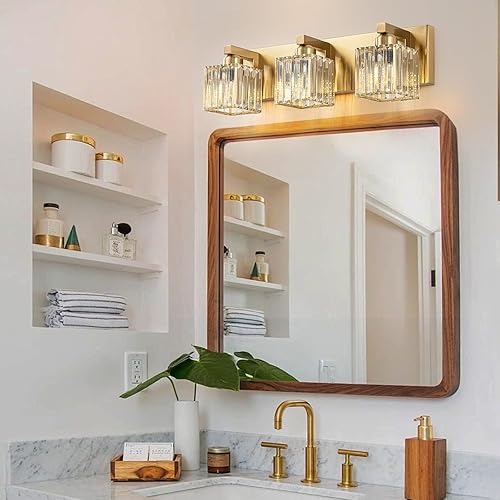 Miniatura 7 de Luces de tocador de baño de cristal dorado, modernas, 3 luces, accesorios de iluminación de baño sobre espejo, lámpara de pared de cristal dorado