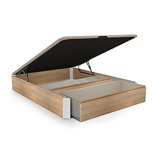 duehome | Luxury S-MAX, Canapé Abatible con Cajón Frontal Extraíble y Zapatero Interior, Acabado en Roble y Blanco, Medidas: 150 cm (Ancho) x 190 cm (Largo) x 31 cm (Alto)