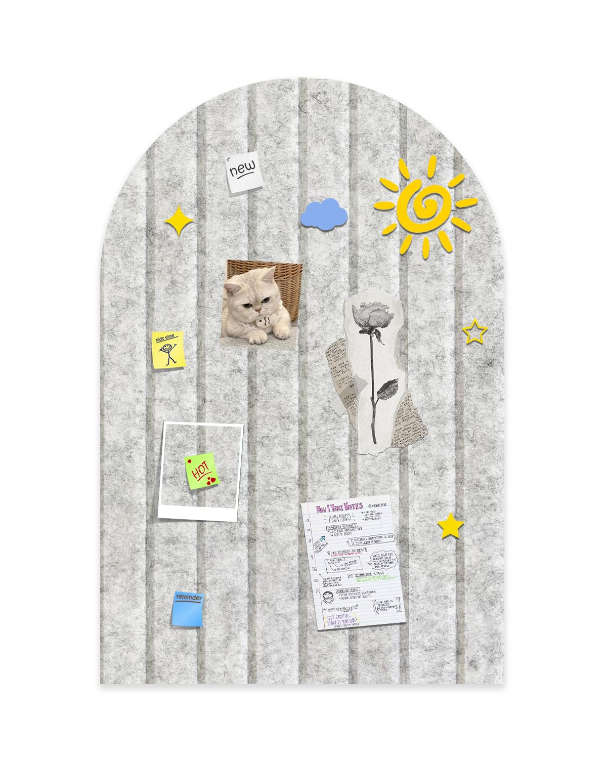Foldable Bulletin Board 24x16 inches, 0.35" Thick Felt Wall Tiles, Large Cork Board with Adhesive Sticker, Round Edges Wall Panels for Office Bedroom Living Room, Decorative Board - Silver Grey