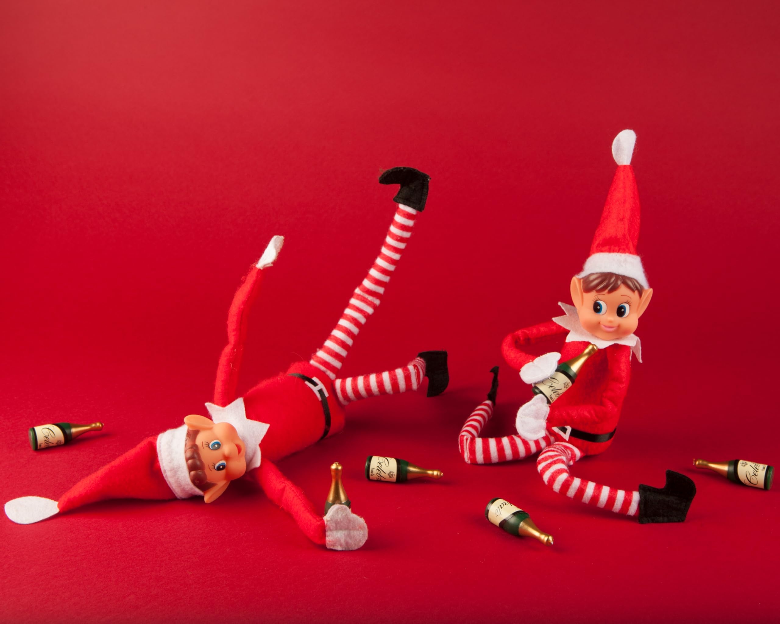 Toyland® Elves Behavin Badly Set of 2-12 Inch Girl Elf & Boy Elf Bend & Pose Soft Toy with Long Legs, Soft Body & Vinyl Head - Christmas Novelty Toys