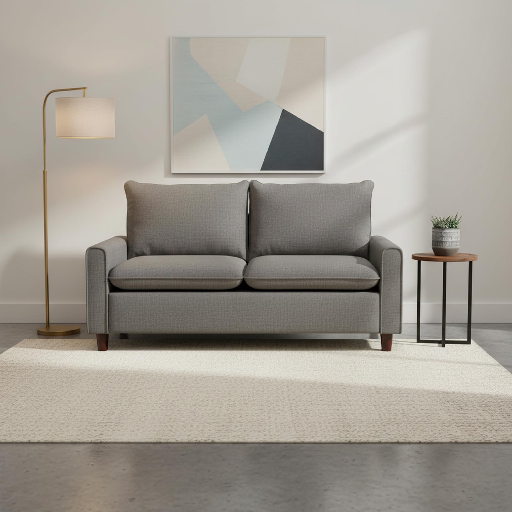 Arden Collection Modern Fabric Upholstered Loveseat for Living Room Compact Contemporary Design with Wood Legs Grey