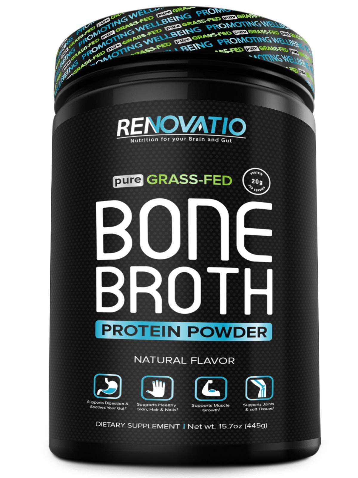 Bone Broth Protein Powder - Pure Grass-Fed Ancient Form of Nutrition + Vital Collagen Peptides. Keto Gluten-Dairy-Soy-Nut Free - Glucosamine + Chondroitin + Hyaluronic Acid. Natural Flavor (15.7 oz)
