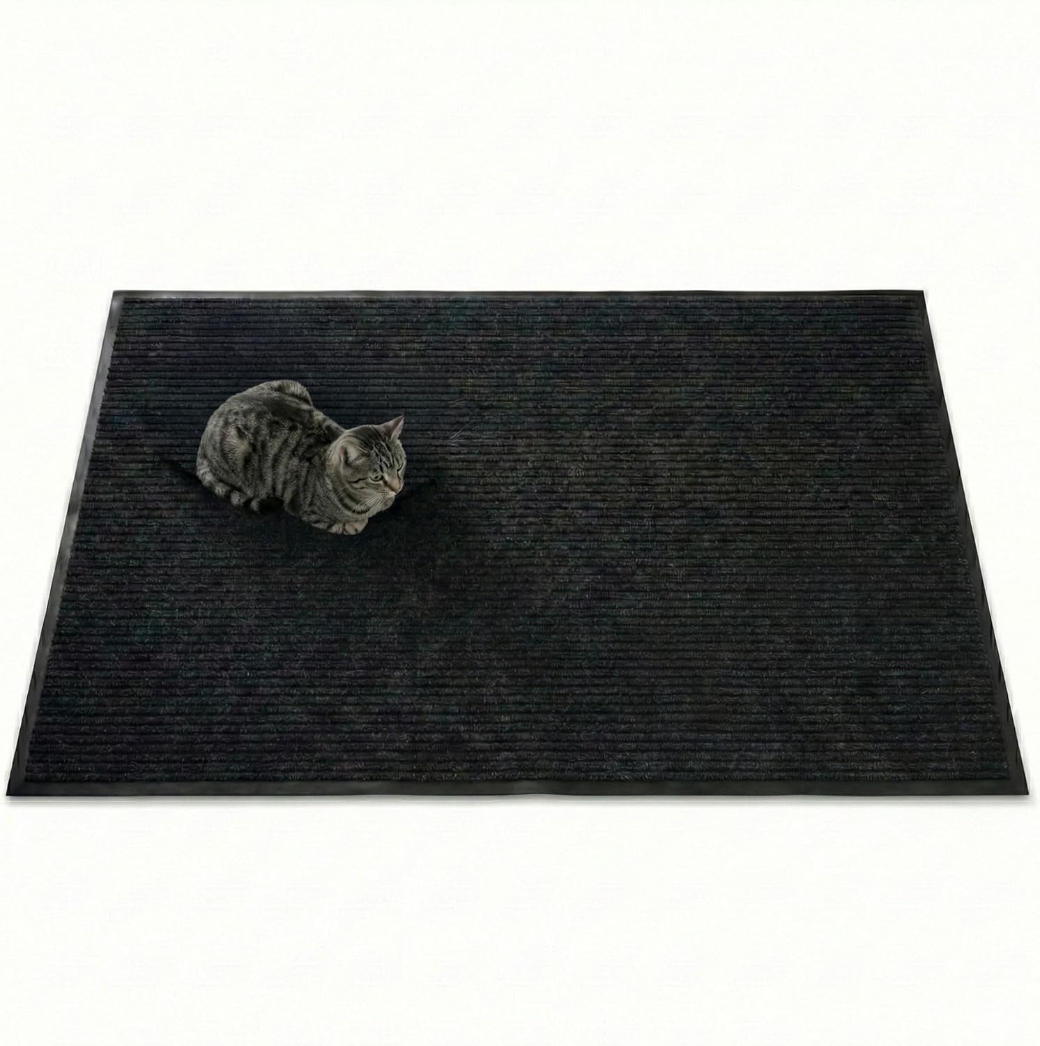 Restaurantware-Comfy Feet 60 x 36 Inch No-Slip Floor Mat, 1 Ribbed Carpet Utility Mat - Indoor and Outdoor, for Homes Or Offices, Black Polyester Fibers Entry Mat, Vinyl Backing, Easy to Clean