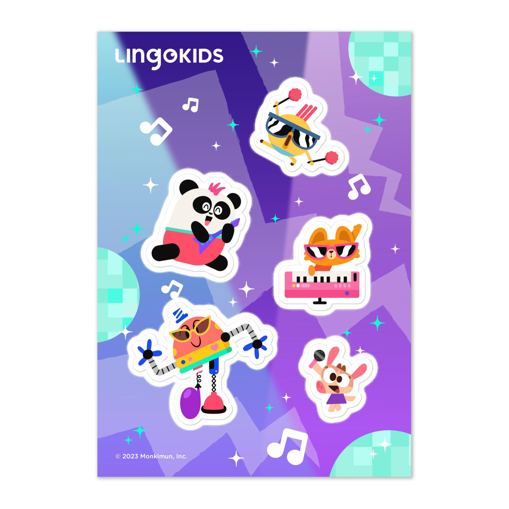 Lingokids Rockin' Characters Stickers – Glossy Finish, Durable Indoor Stickers with White Border, Easy Application