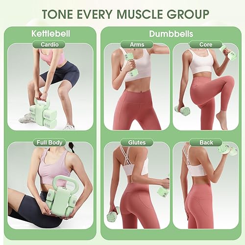 Miniatura 4 de Juego de mancuernas y pesas rusas convertibles 2 en 1 ajustables 4 en 1, juego de 2 mancuernas de peso libre, cada una de 2.2, 3.3, 4.4, 5.5 libras,